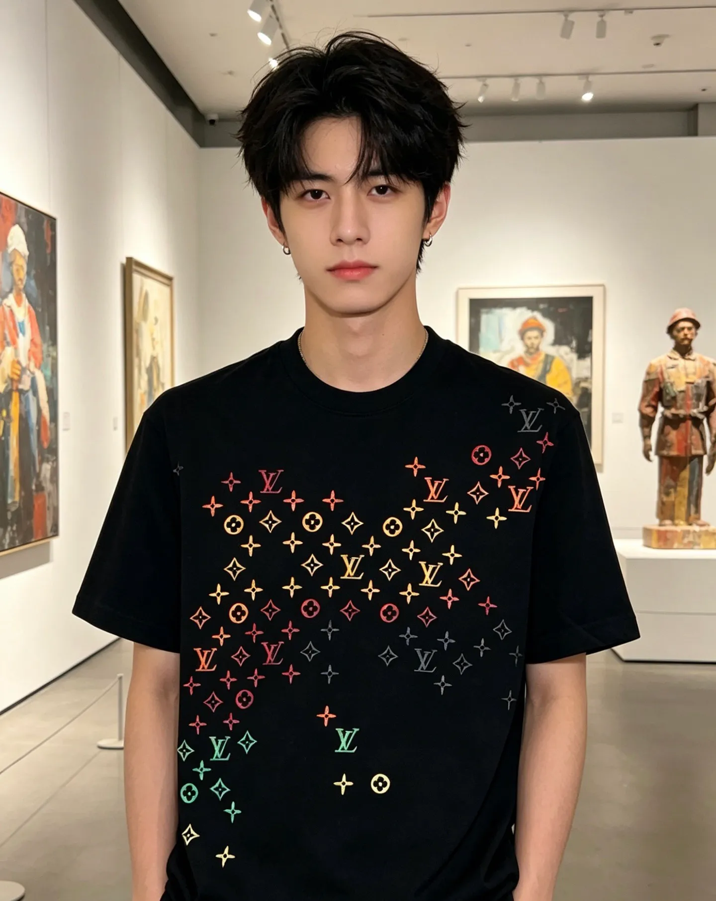 Louis Vuitton/Louis Vuitton full-width three-flower printed embroidered short sleeves